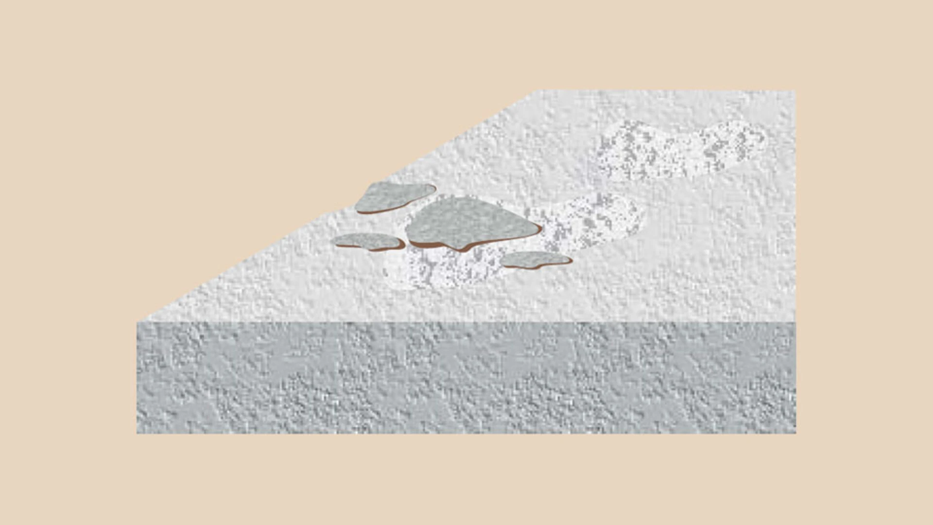 Spalled concrete surface and dusty surface
