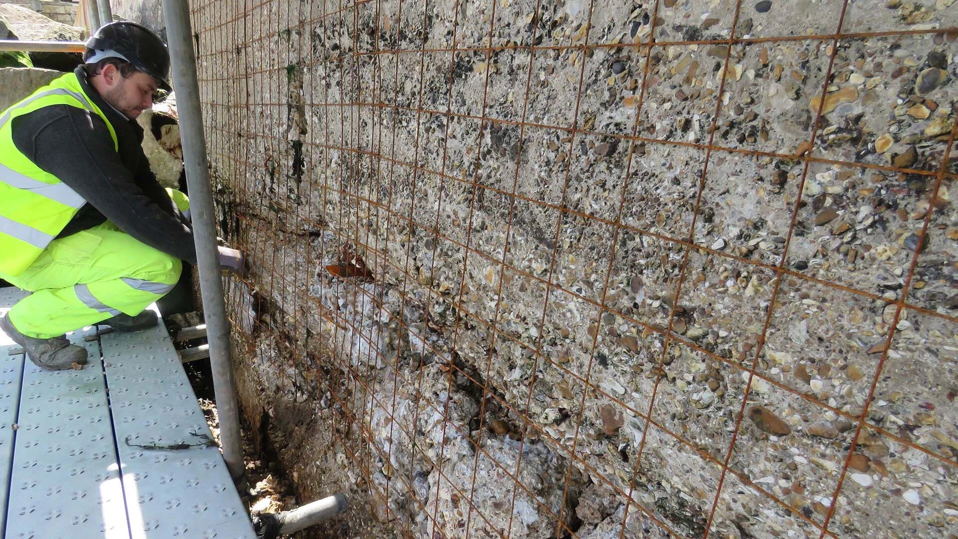 Weymouth Harbour before repair with Weber dry spray concrete