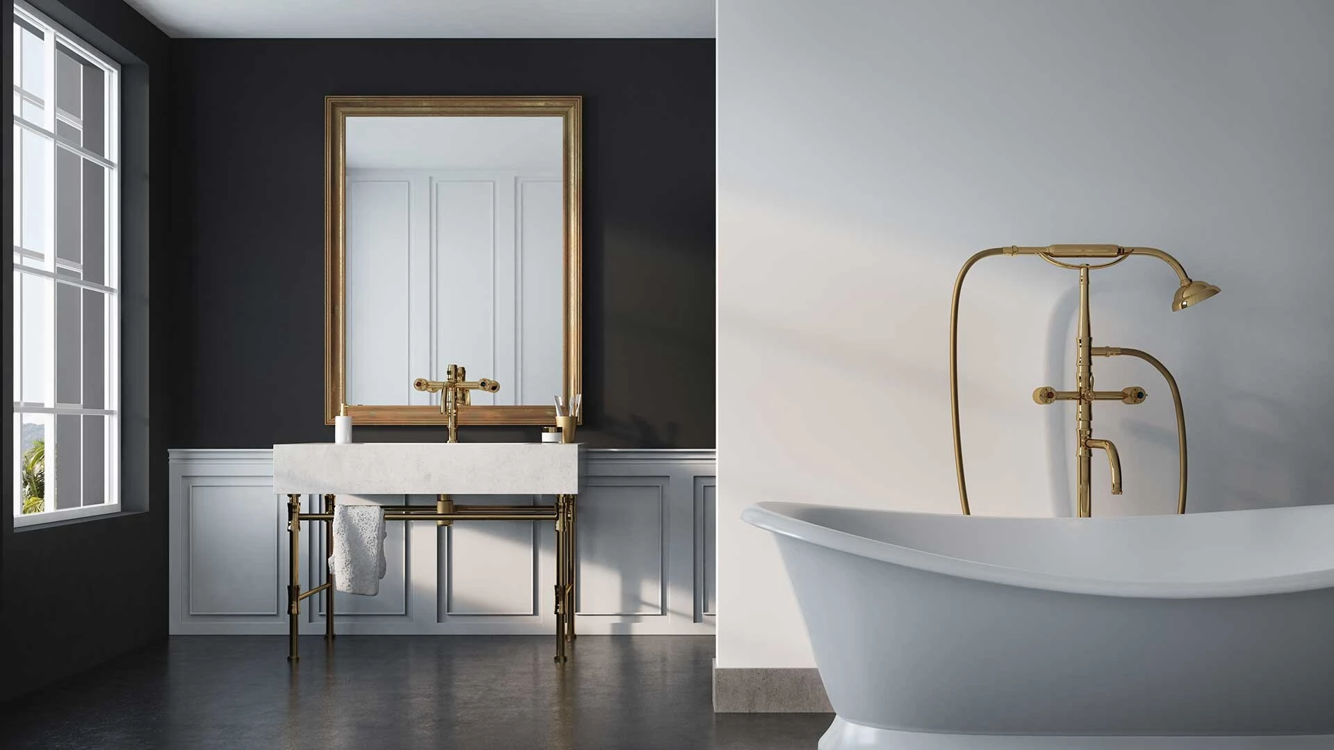 Luxurious black and gold bathroom 