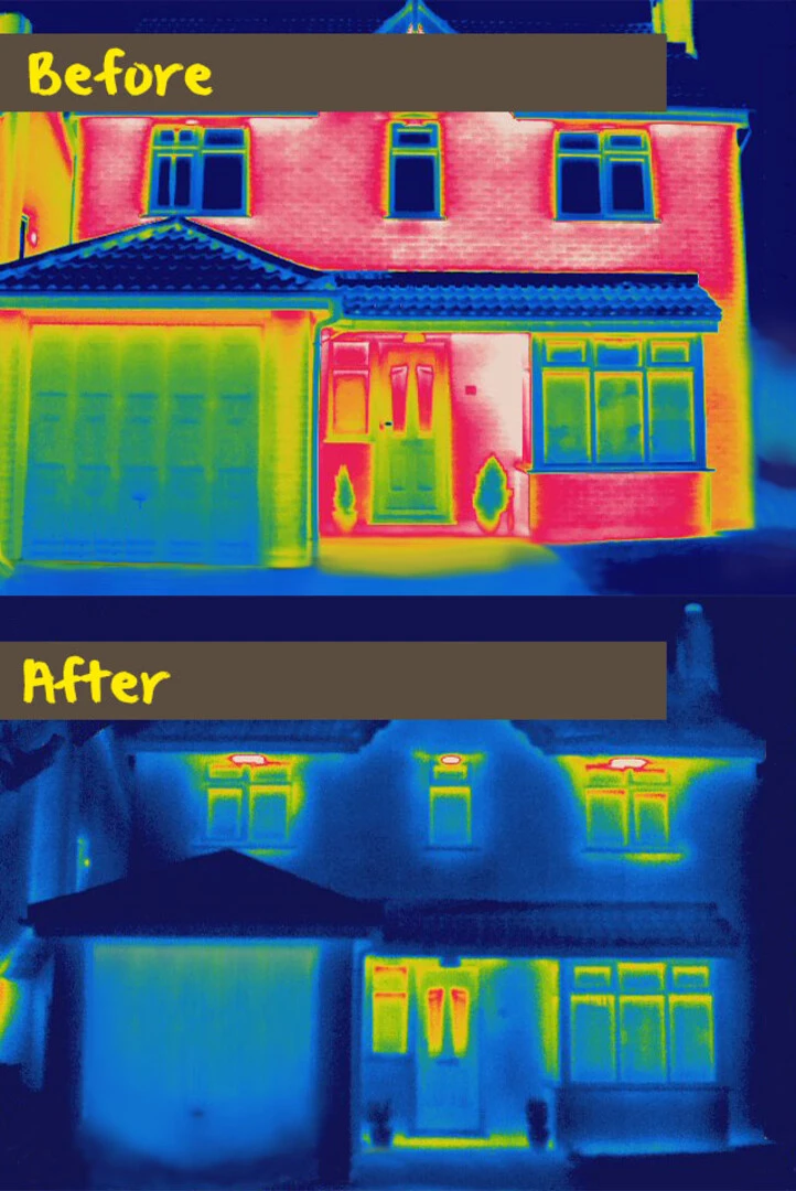 Thermal imaging before & after External Wall Insulation