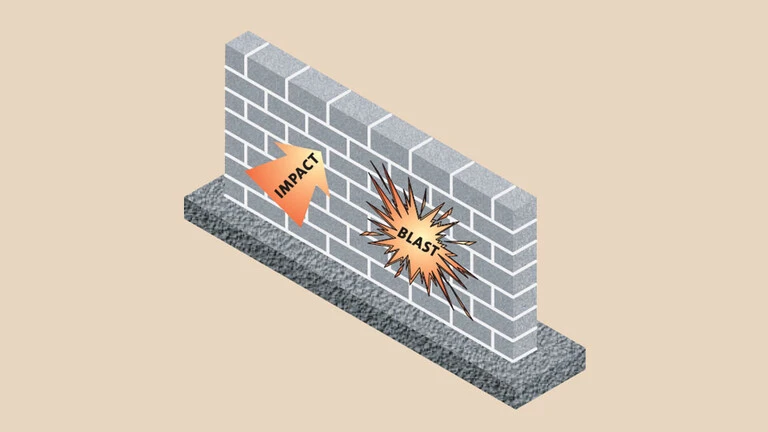 Concrete damage from impact or explosion