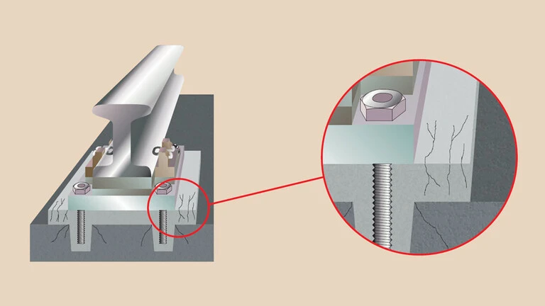 Cracks in the grout around the baseplate – grouting crane rails