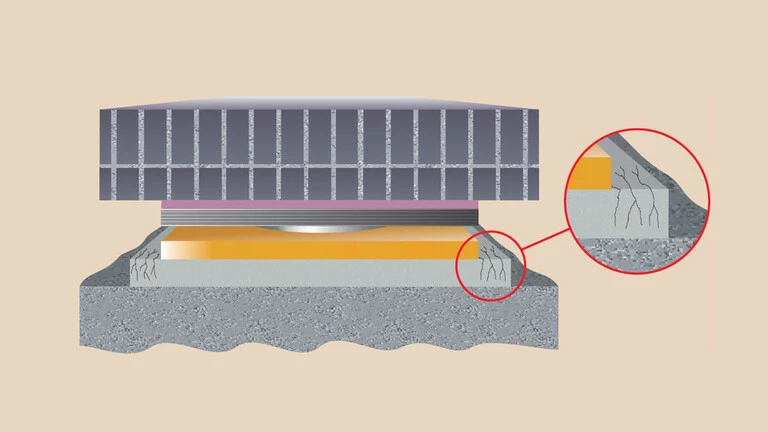 Failure of the grout around the bridge bearing baseplate