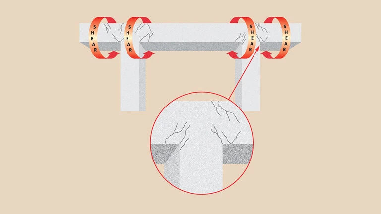 Shear cracking in reinforced concrete beams