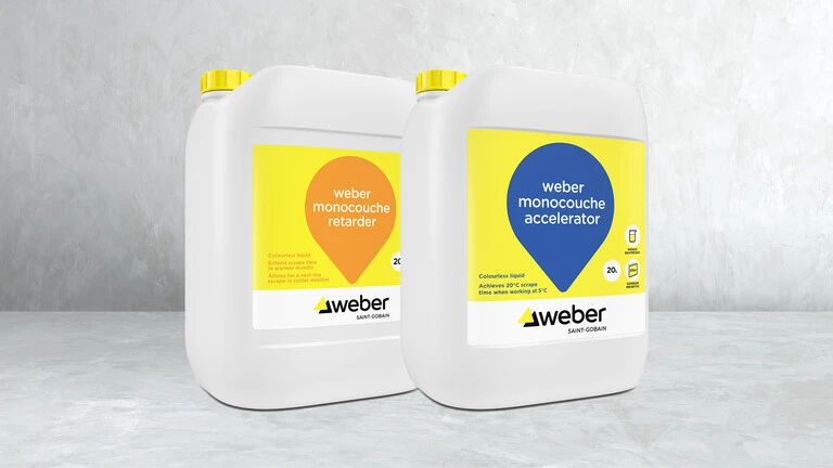 Scrape time control products for monocouche renders